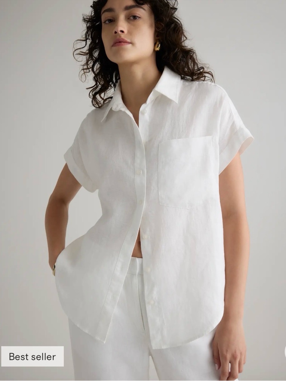 BUNDLE: Quince 100% LINEN shirts- Black, White, light blue stripe - Picture 5 of 5